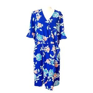 Pleione Blue Floral Faux Wrap Dress